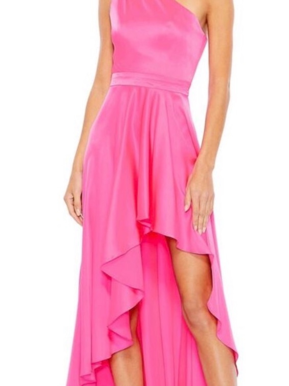 Asymmetric One-Shoulder High-Low Dress in Hot Pink